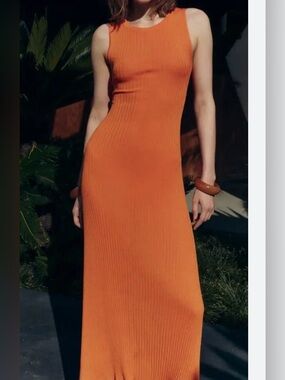 Zara Sleeveless Ribbed Maxi Dress - Bright Orange Size XL